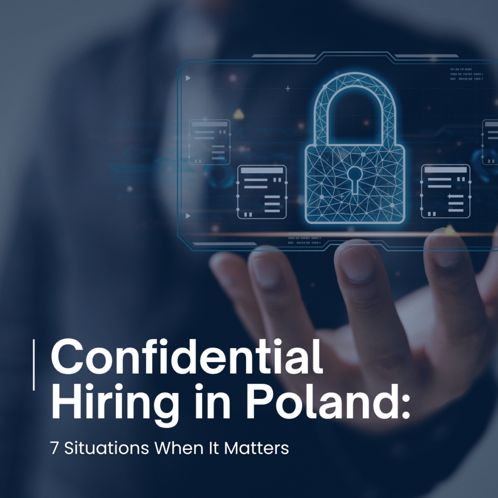 A hand holding a virtual padlock symbolizing confidential hiring in Poland